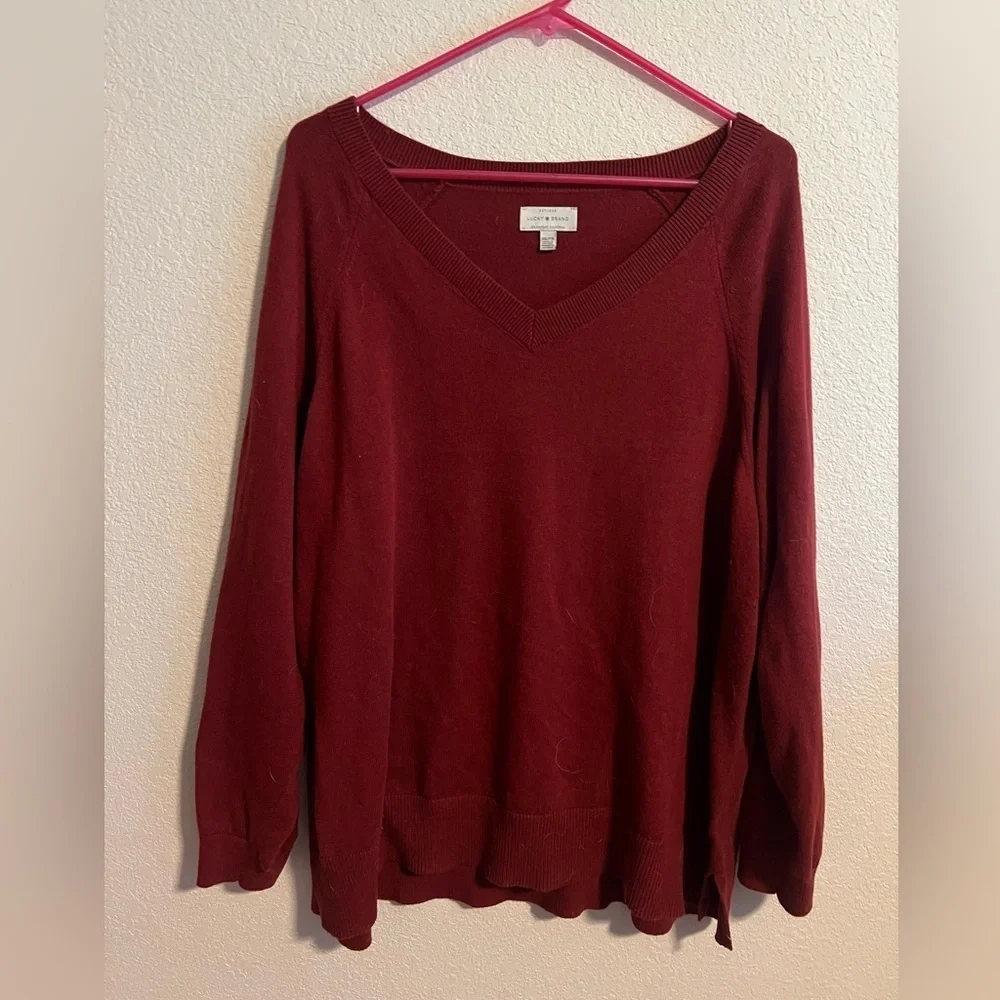 Lucky Brand Deep Red V-Neck Sweater Size XXL